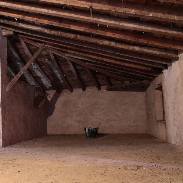 Open attic under a wood-framed roof